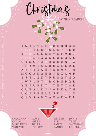 Beautiful Christmas word search puzzle. Crossword game about winter holidays. printable activity worksheet. party card. Suitable for social media post.のイラスト素材