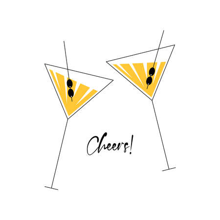 Cocktail of martini. Cheers illustration. Wine glass, glass of alcohol. fresh drink.のイラスト素材