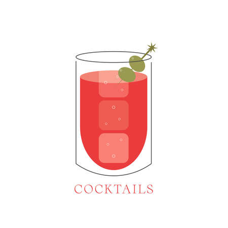 Goblet or wineglass of cocktail. Vector flat icon in outline design. Glass drink symbol. Illustration alcohol silhouette isolated on white background.のイラスト素材