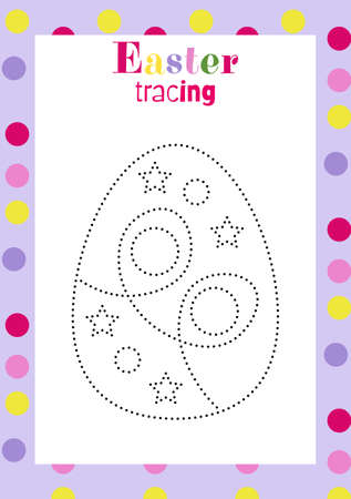 Easter egg tracing worksheet for kids handwriting practice. holiday activity page. Printable preschool educational game. Coloring page.Suitable for use with children in Preschool,のイラスト素材