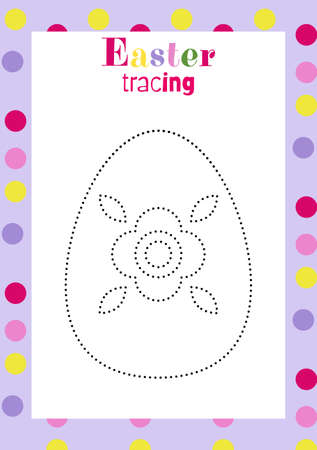 Easter egg tracing worksheet for kids handwriting practice. holiday activity page. Printable preschool educational game. Coloring page.Suitable for use with children in Preschool,のイラスト素材