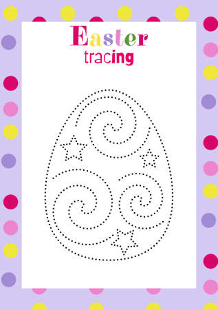 Easter egg tracing worksheet for kids handwriting practice. holiday activity page. Printable preschool educational game. Coloring page.Suitable for use with children in Preschool,のイラスト素材