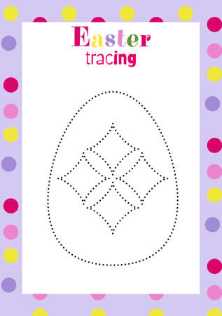 Easter egg tracing worksheet for kids handwriting practice. holiday activity page. Printable preschool educational game. Coloring page.Suitable for use with children in Preschool,のイラスト素材