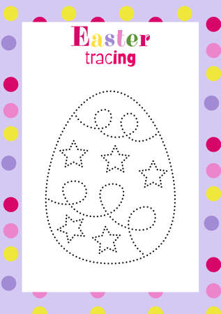 Easter egg tracing worksheet for kids handwriting practice. holiday activity page. Printable preschool educational game. Coloring page.Suitable for use with children in Preschool,のイラスト素材
