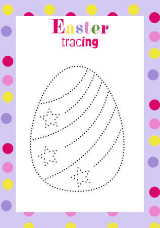 Easter egg tracing worksheet for kids handwriting practice. holiday activity page. Printable preschool educational game. Coloring page.Suitable for use with children in Preschool,のイラスト素材