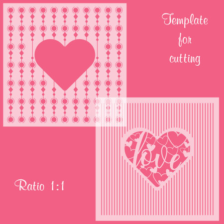 Set of 2 stencils. Collection of hearts. Template for laser, plotter cutting. Valentine's day design. For creating backgrounds, cards. Design element for holidays. love theme.のイラスト素材