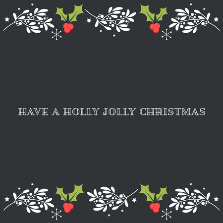 Simple beautiful Christmas and New Year background. Have a holly jolly Christmas. Greeting card, banner, poster. Holly berries, mistletoe branch, stars and snowflakes ornament. Vecのイラスト素材