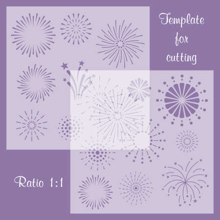Set of 2 stencils. Collection of fireworks. Template for laser, plotter cutting. A set of panels for interior decoration, for creating backgrounds, for any craft project. design elのイラスト素材