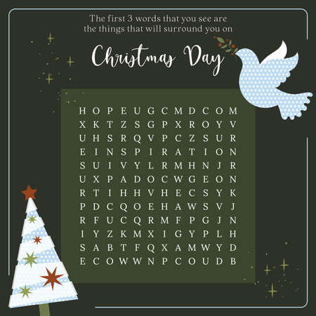 Christmas day word search puzzle. Festive crossword game suitable for social media post. Find hidden wordsのイラスト素材