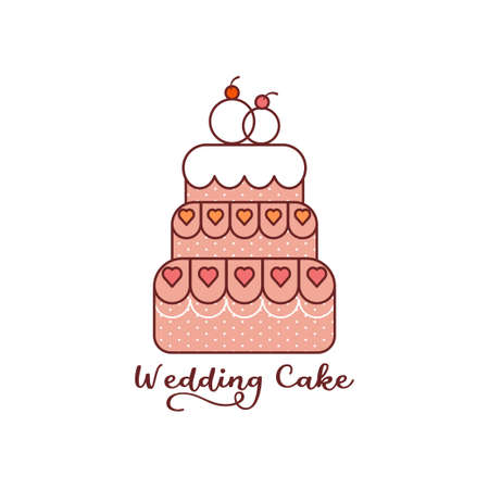Delicious wedding pink cake icon isolated on white background. Design invitations, announcements, style flat for card or banner.のイラスト素材