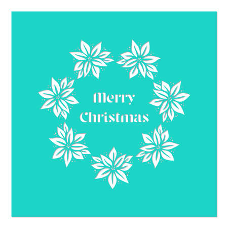 Christmas poinsettia flower wreath stencil. Template for Christmas cards, invitations. Suitable for laser cutting, plotter cutting. Winter holiday design template.のイラスト素材