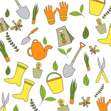 Nature and Garden Hand Drawn Backgroundのイラスト素材