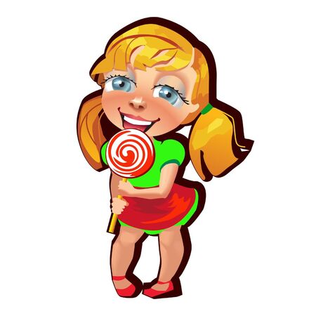 cartoon little girl with a lollipopのイラスト素材