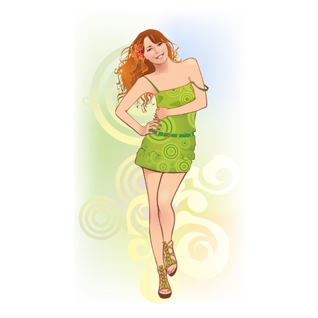 walking girl with beautiful hairのイラスト素材