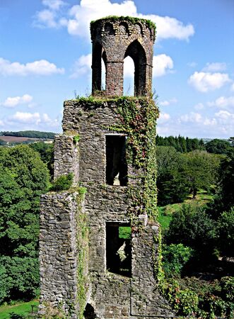 Tower covered in ivy at Blarney Castle in Irelandの写真素材
