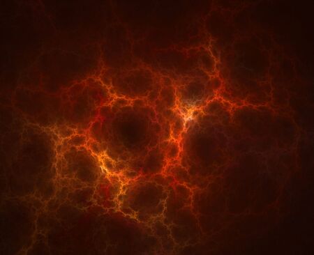 Computer generated fractal illustration of a cloud of chained fire on blackの写真素材