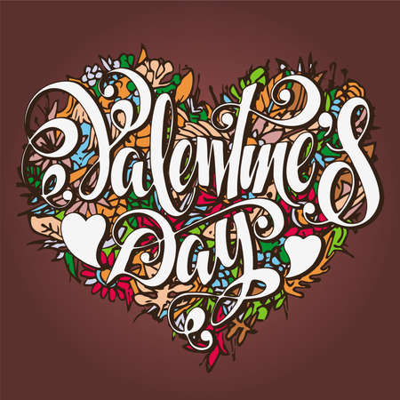 Valentine's Day Lettering with floral heart Vectorのイラスト素材