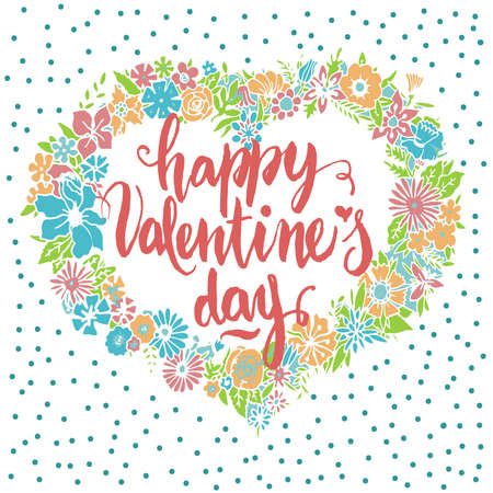 Valentine's Day Lettering with floral heart Vectorのイラスト素材