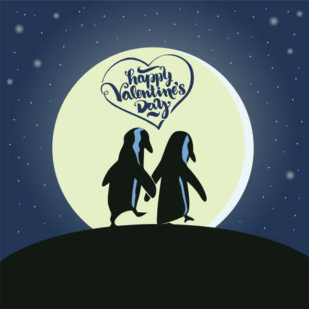 Happy Valentines Day Illustration with penguinsのイラスト素材