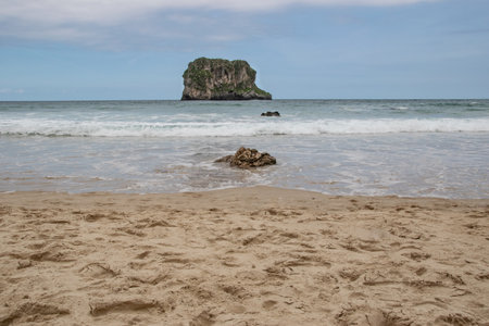 Tropical beach in Krabi, Thailand. Landscape with rocks and sea.の写真素材