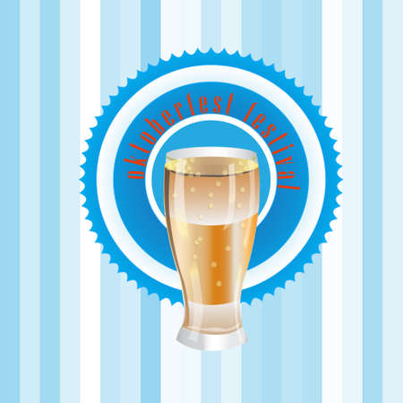 Oktoberfest poster with a sticker and a glass of beer on the background with the Bavarian colorsのイラスト素材