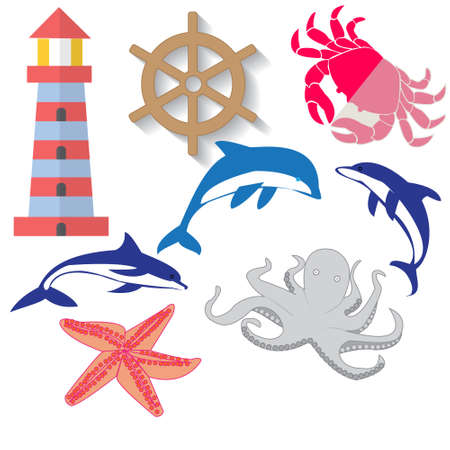 set of linear icons on the marine theme, isolated on white backgroundのイラスト素材