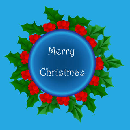 Poster , banner, round shape with berries and leaves. Merry Christmasのイラスト素材
