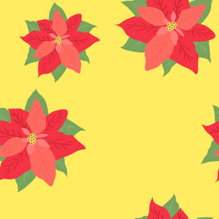 flower Christmas star - poinsettia on yellow background texture seamlessのイラスト素材