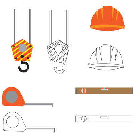 Set of construction equipment and tools, image.flat icons and line drawingsのイラスト素材