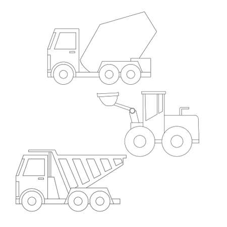 Set of construction equipment and tools, image.flat icons and line drawingsのイラスト素材