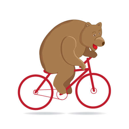 Bear in the circus, circus bear rides a red bike. Funny circus bear illustrationのイラスト素材