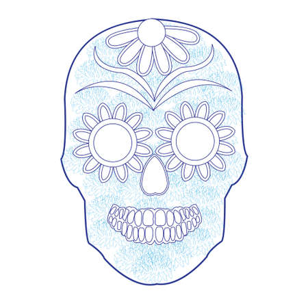 Day of the dead national holiday in Mexico, colorful skull with floral ornamentのイラスト素材