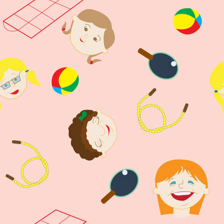 Seamless pattern, girls from our street and their gamesのイラスト素材