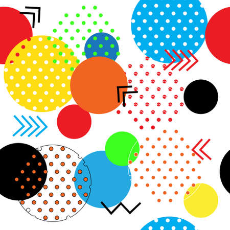 Style retro Memphis 80s or ' 90s-inspired fashion abstract background seamless pattern. triangles, circles, and lines. Good design for fabric, wrapping paper and Wallpaper on the site.のイラスト素材