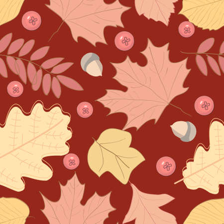 Autumn seamless pattern with leaf, The inscription, the lettering on the theme of autumnのイラスト素材