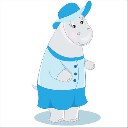 Hippo girl in stylish suit and hat, vector illustrationのイラスト素材