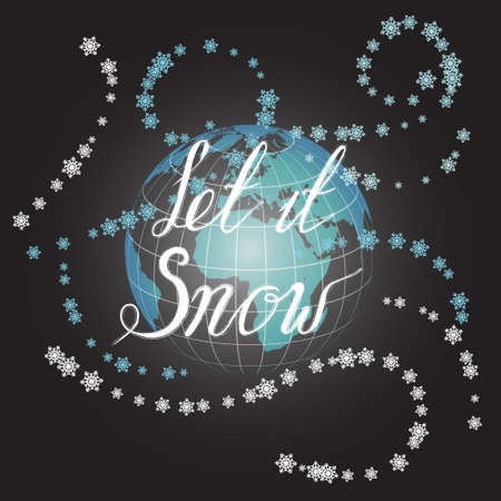 Vector illustration with hand drawn lettering on a globe in space. "Let it snow" lettering on invitations and greeting cards, prints and posters. Design calligraphic chalkのイラスト素材