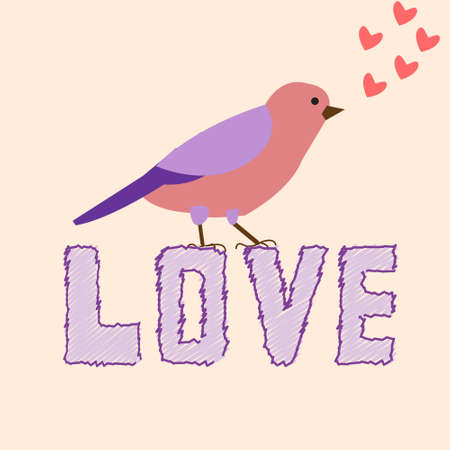 Poster love with a beautiful decorative bird vector illustrationのイラスト素材