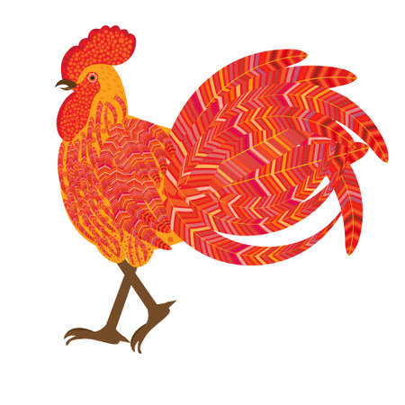 Red fiery cock Christmas symbols, decorative vector illustrationのイラスト素材