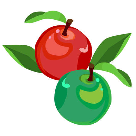 Green and red Apple, vector illustration, cartoon styleのイラスト素材