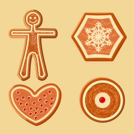 Set of different gingerbread figurines for Christmas decorationのイラスト素材