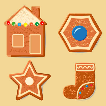 Set of different gingerbread figurines for Christmas decorationのイラスト素材