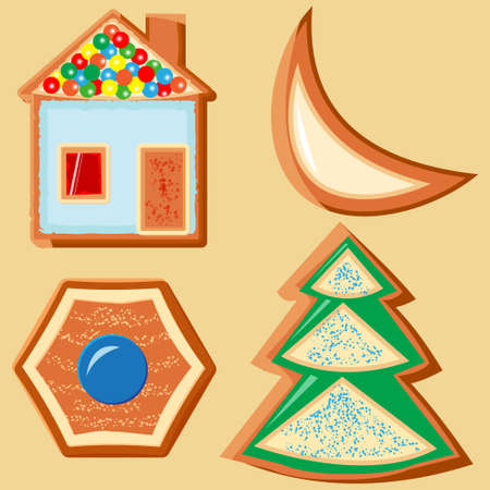 Set of different gingerbread figurines for Christmas decorationのイラスト素材