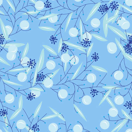 Seamless abstract floral pattern blue and light blue leaves on light blue backgroundのイラスト素材