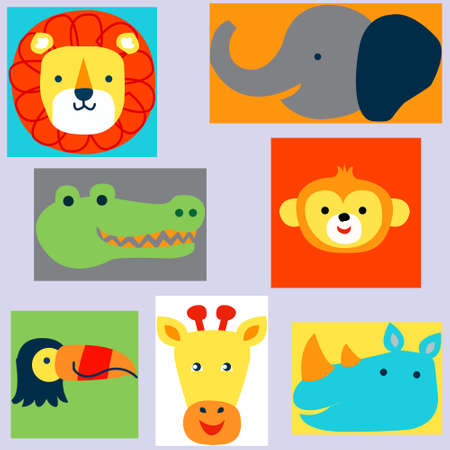 Set heads of animals in Doodle style on non-ferrous substratesのイラスト素材