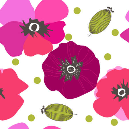 Seamless pattern poppy flowers. Spray paint. Drawing by hand in vintage styleのイラスト素材