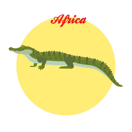 Crocodile illustration on the background of the circle with the inscription Africa. Vector.のイラスト素材