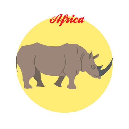 Rhino illustration on the background of the circle with the inscription Africa. Vector.のイラスト素材