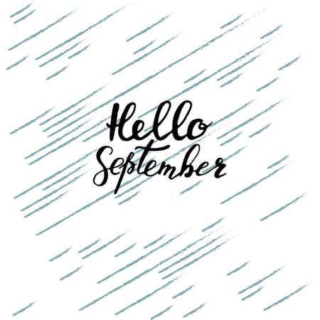 Hello September, hand brush lettering vector design.のイラスト素材