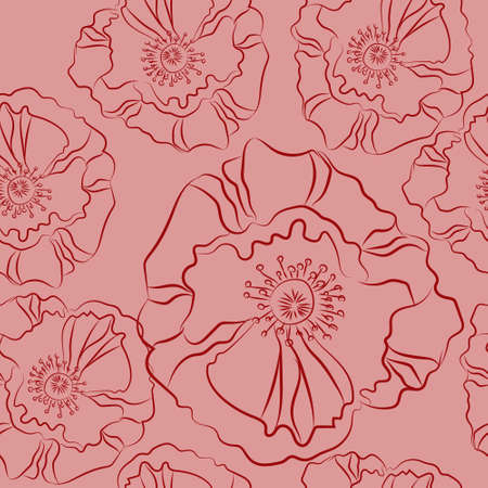 Linen hand drawn doodle flower seamless vector pattern. Simple background. Can be used for textile, book cover, packaging, wedding invitation.のイラスト素材